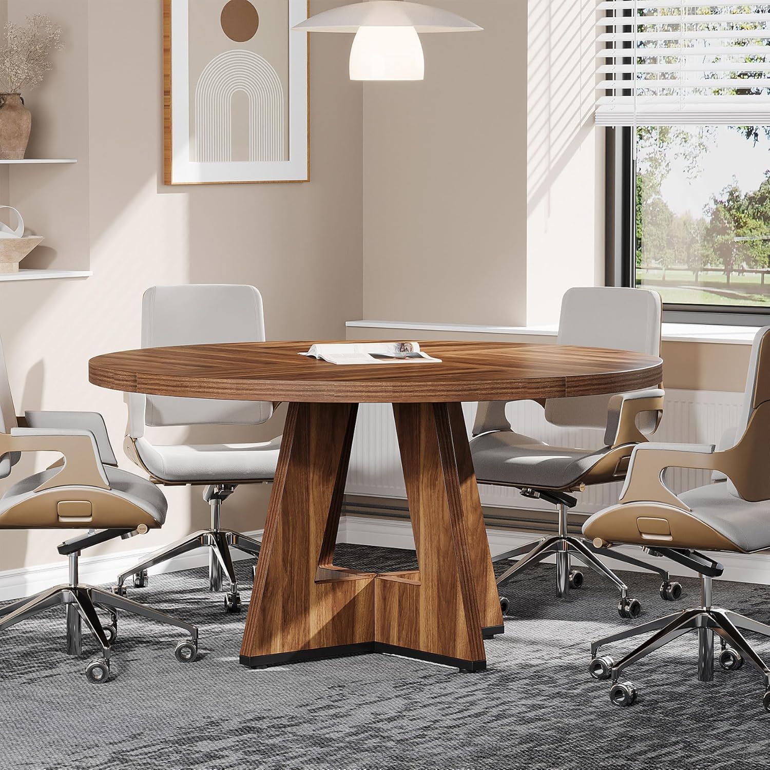 Tribesigns 47-Inch Round Conference Table for Modern Meetings
