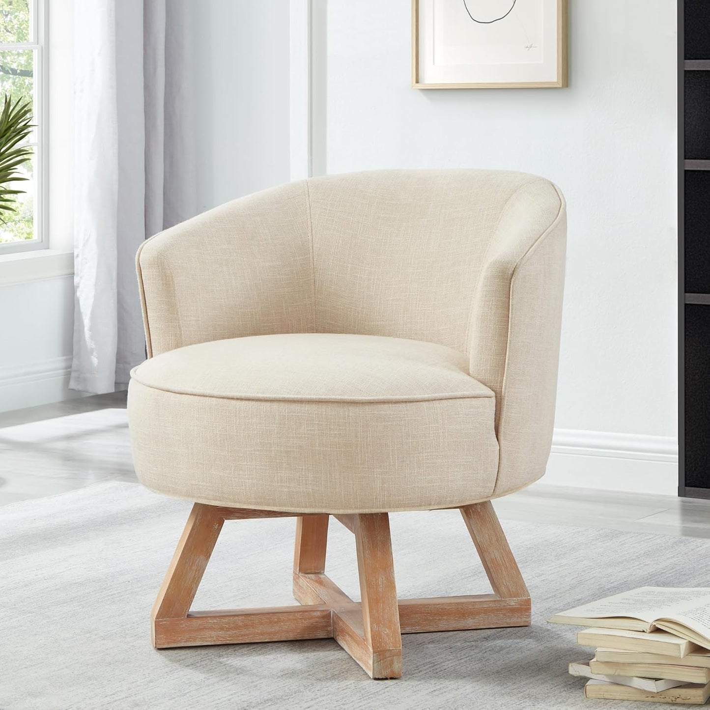 360 Swivel Chair: Comfy Lounge w/Wooden Base