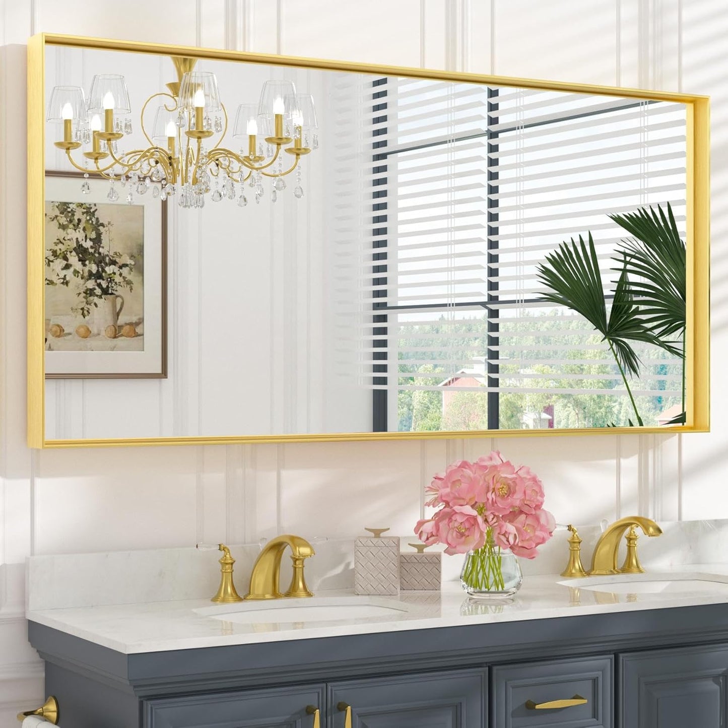 Brushed Gold Bathroom Mirror 60 x 30 for Modern Spaces