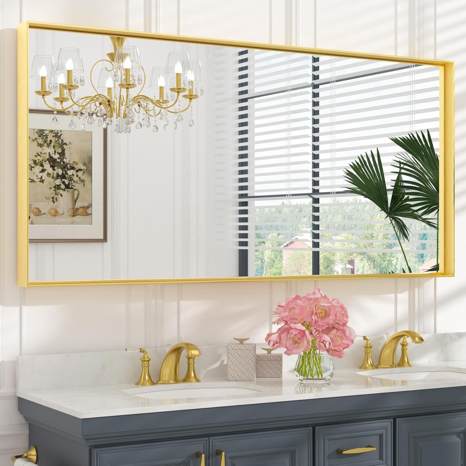Brushed Gold Bathroom Mirror 60 x 30 for Modern Spaces