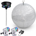 DELight 12in Large Disco Ball with Motor and RGB Spotlights - Party