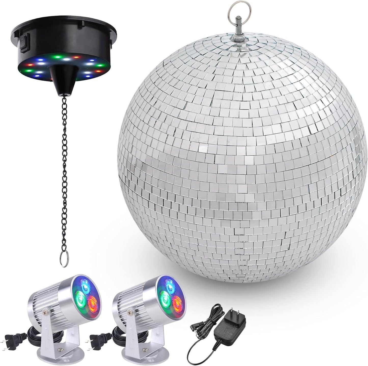12in Large Disco Ball with Motor and RGB Spotlights for Parties