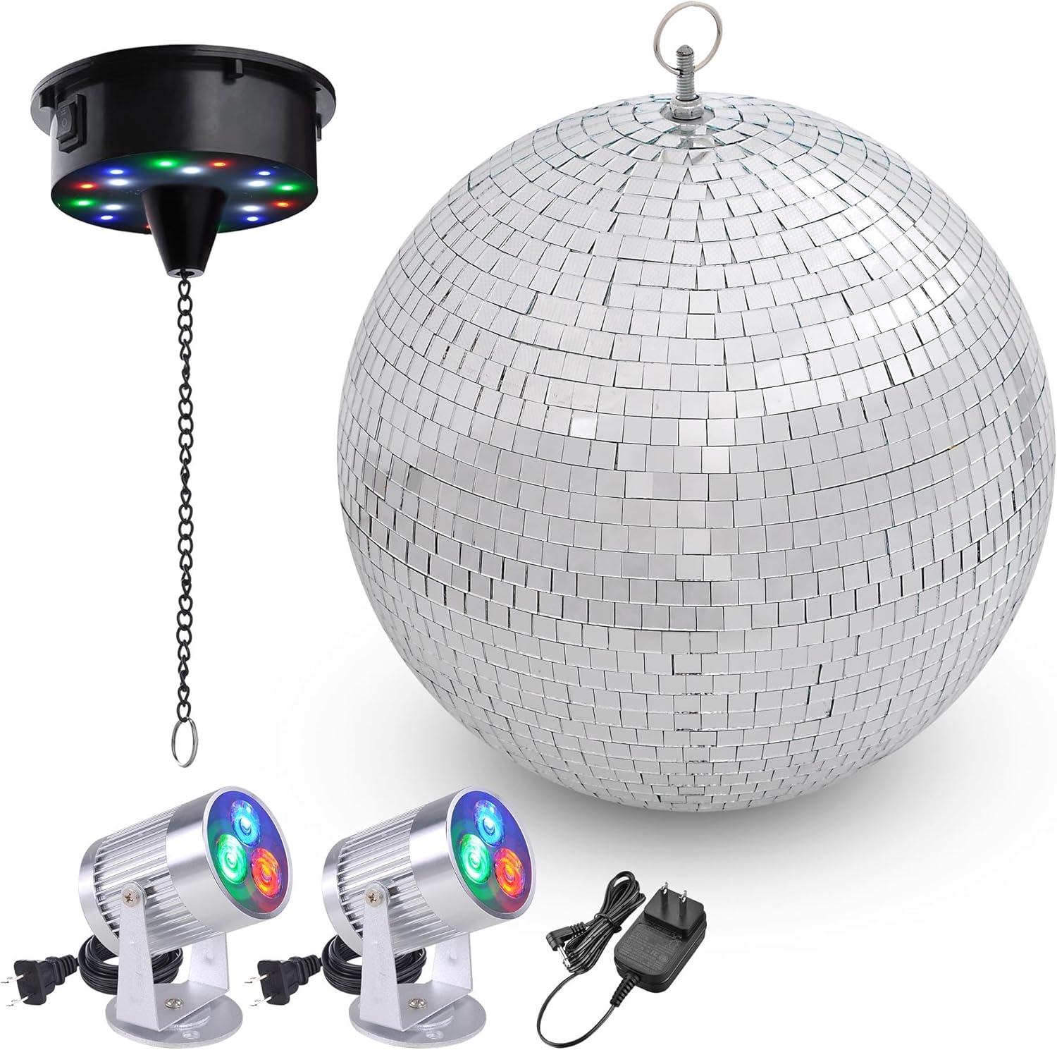 12in Large Disco Ball with Motor and RGB Spotlights for Parties