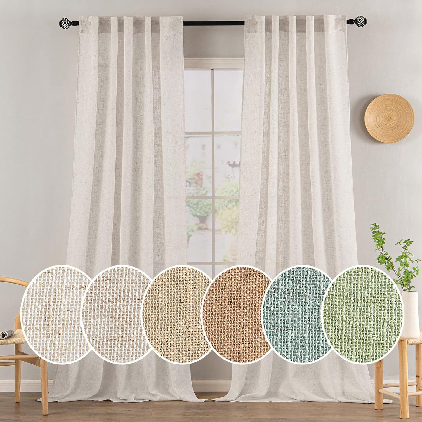 MIULEE White Linen Curtains 90 Inch Long for Stylish Decor