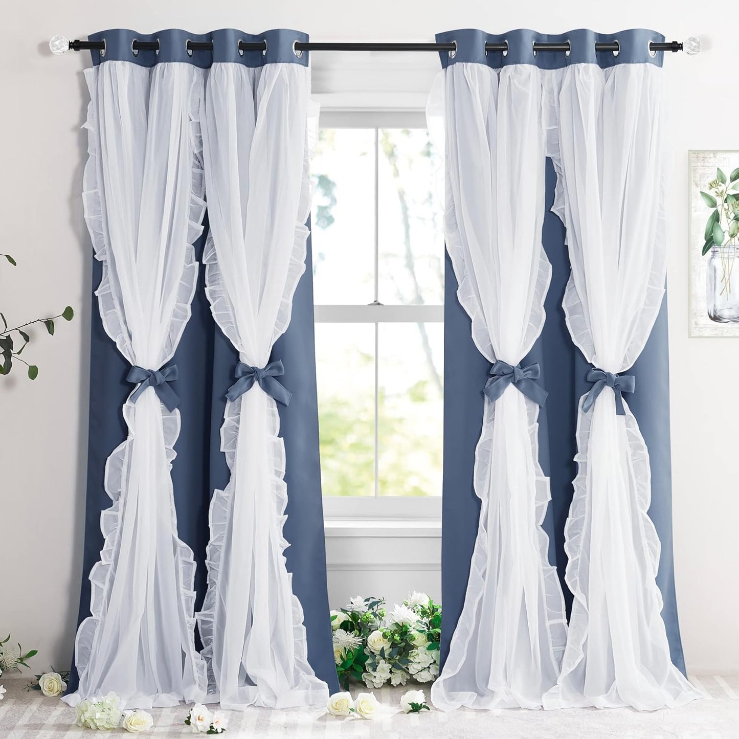 PONY DANCE Ruffle Curtains Double Layers for Elegant Window Decor