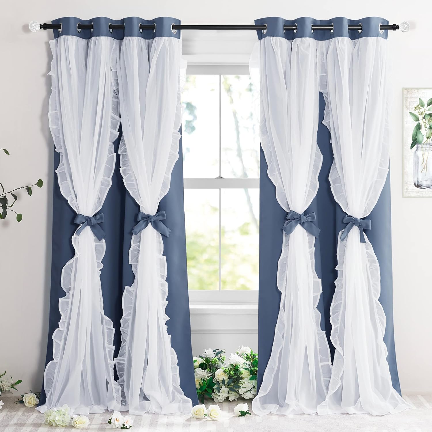 PONY DANCE Ruffle Curtains Double Layers for Elegant Window Decor