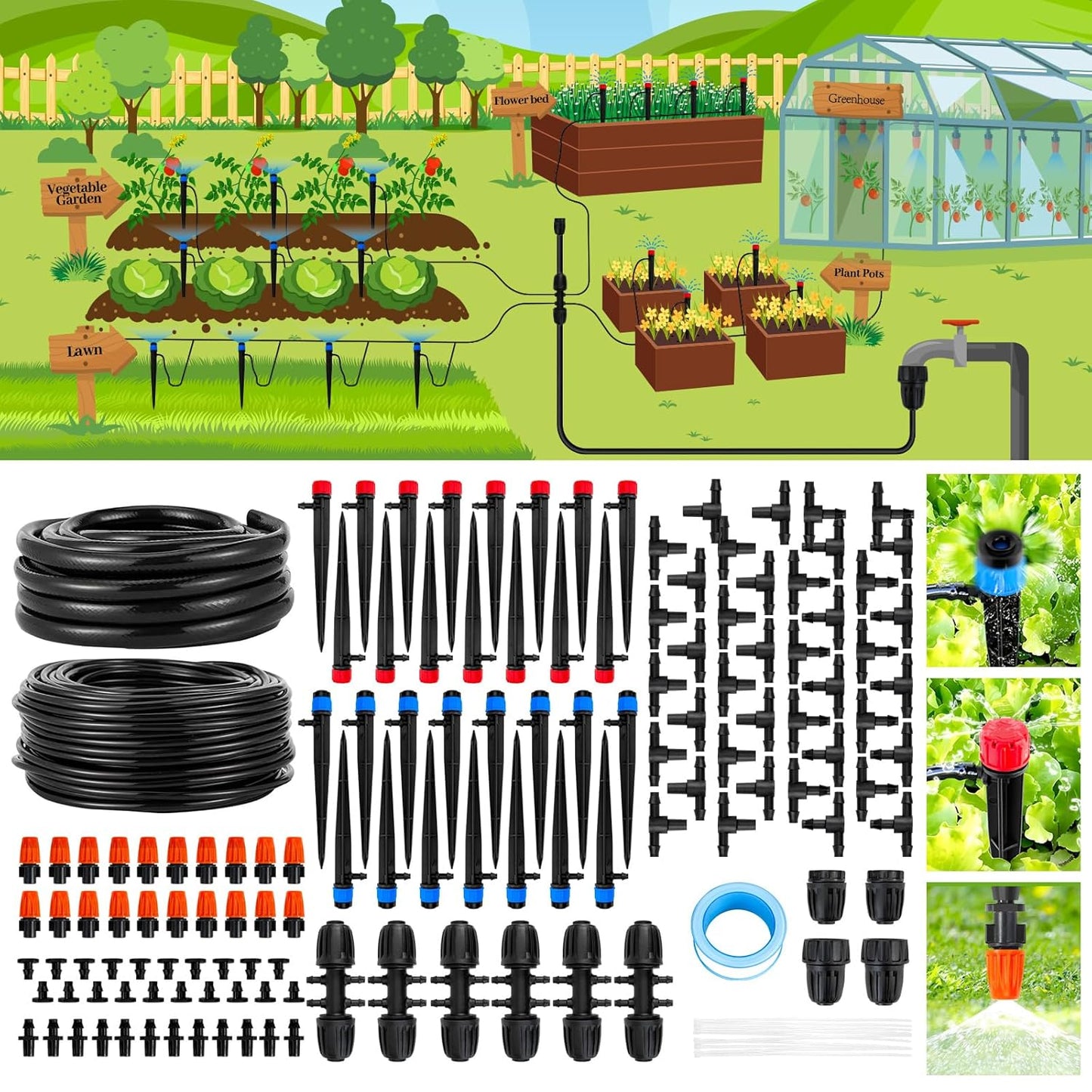 240FT Drip Irrigation System for Efficient Plant Watering