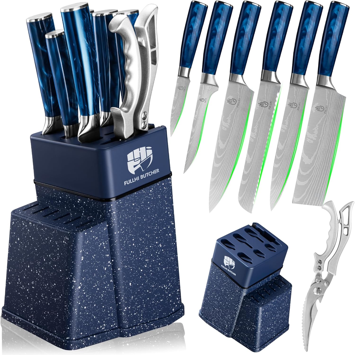 FULLHI 8pcs Block Knife Set with Sharpener for Kitchen Use