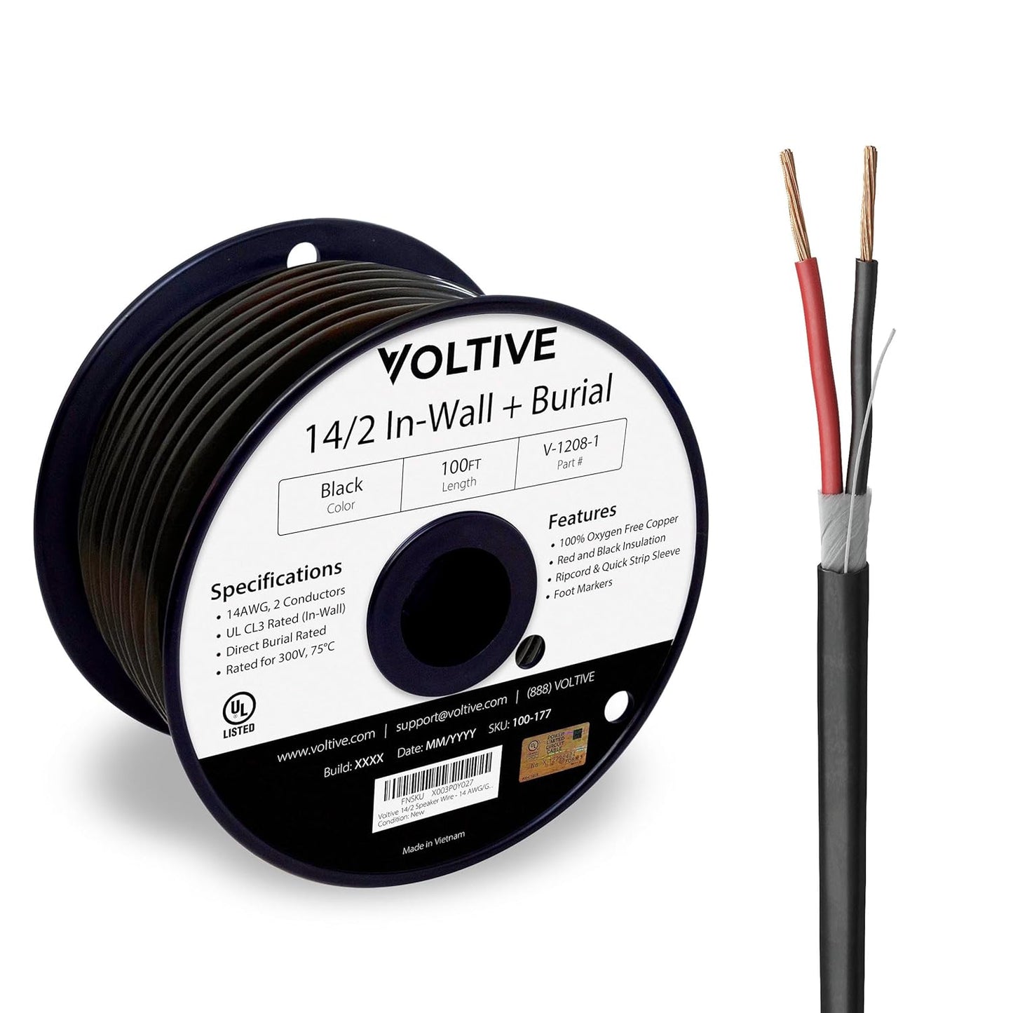 Voltive 14/2 Speaker Wire - Premium 14 AWG Oxygen-Free Copper