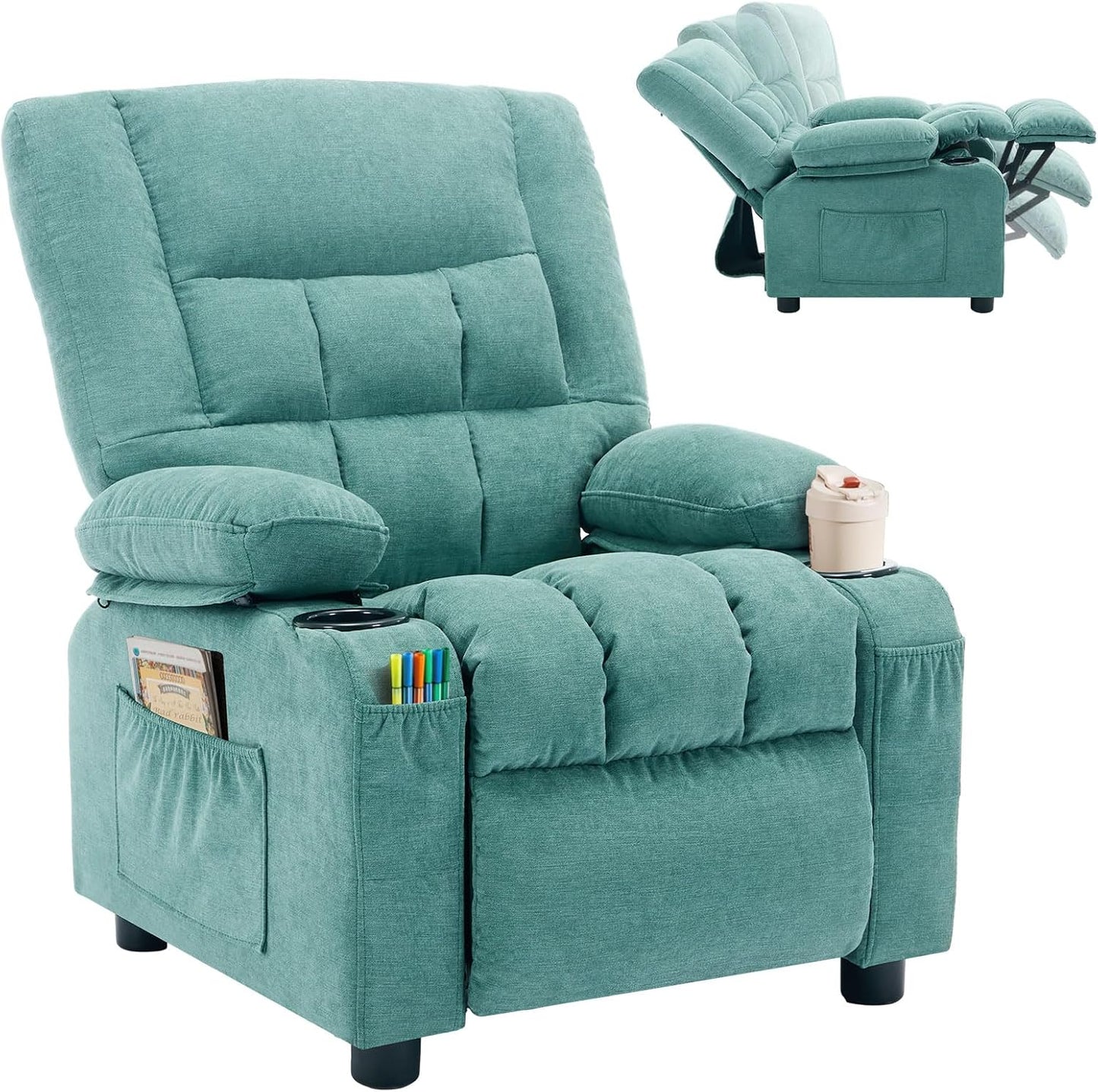Kids Recliner Chair with Cup Holders & Adjustable Footrest