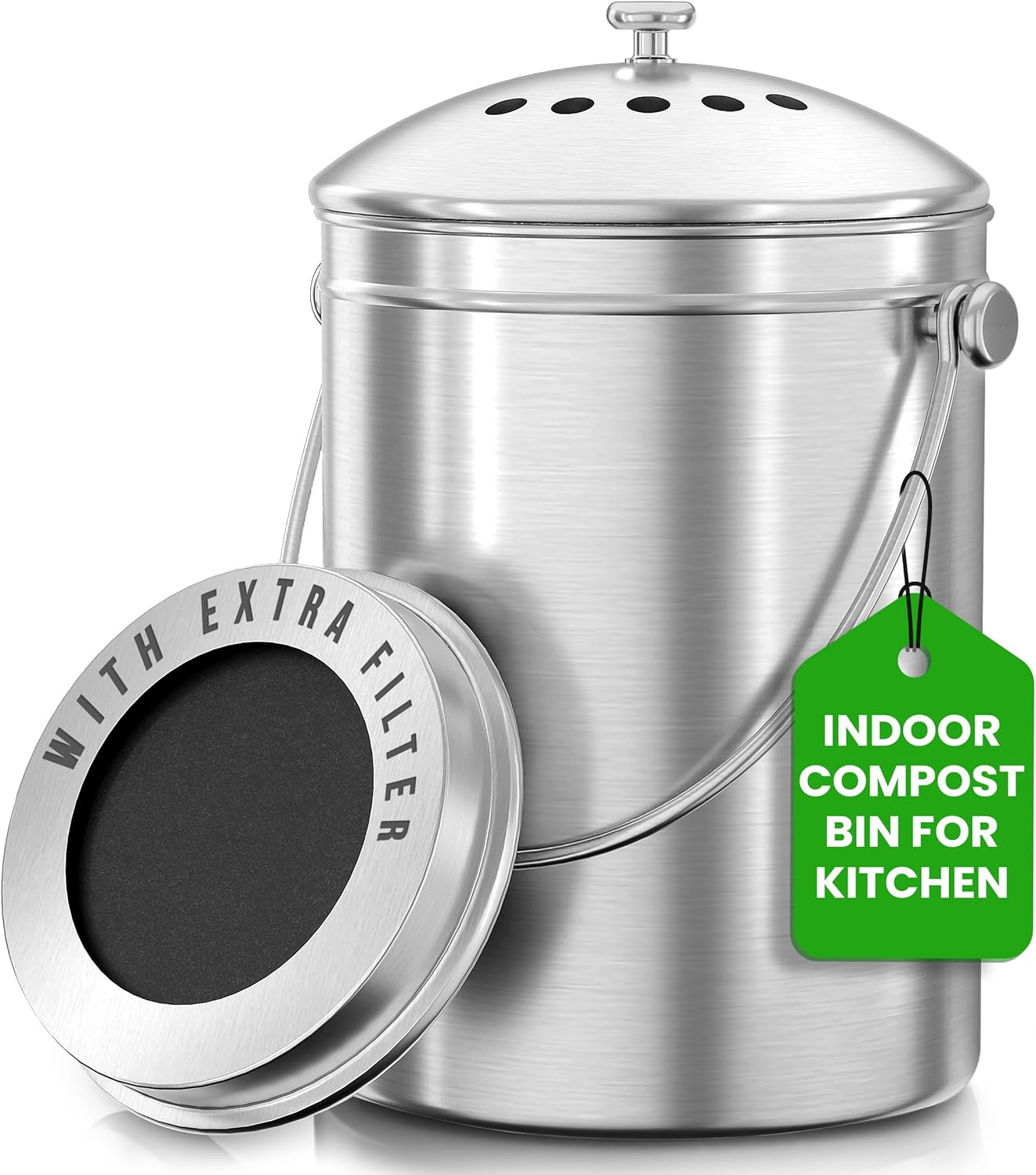 Odorless Indoor Compost Bin with Charcoal Filter for Kitchen