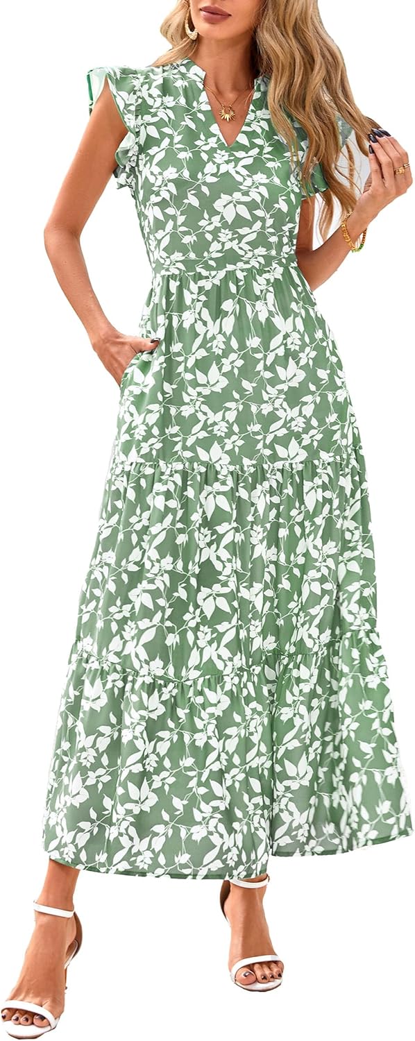 PRETTYGARDEN Women's Summer Floral Midi Dress for Beach Vacation