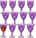 Glass Goblet 12 Pack Vintage 10 oz Embossed Stemmed Cups - Purple