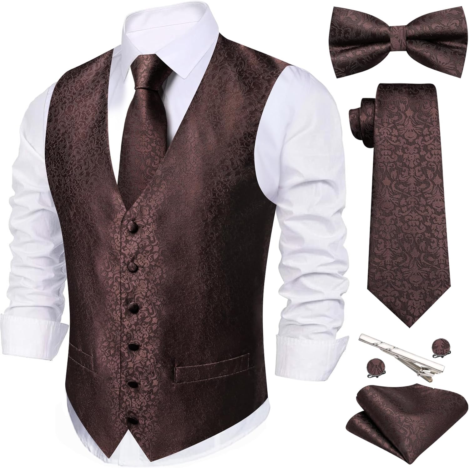 Barry.Wang Men's Suit Vest Tie Bowtie Set for Weddings & Parties