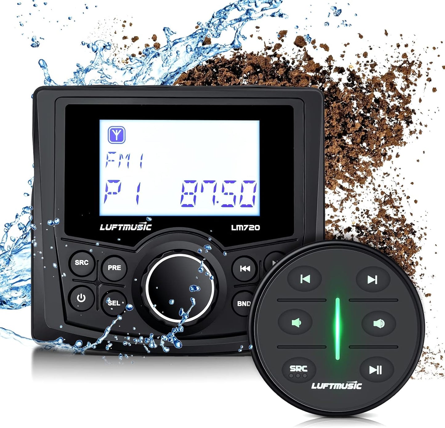 Luftmusic Marine Media Receiver - Weatherproof Stereo with Bluetooth & LCD Display