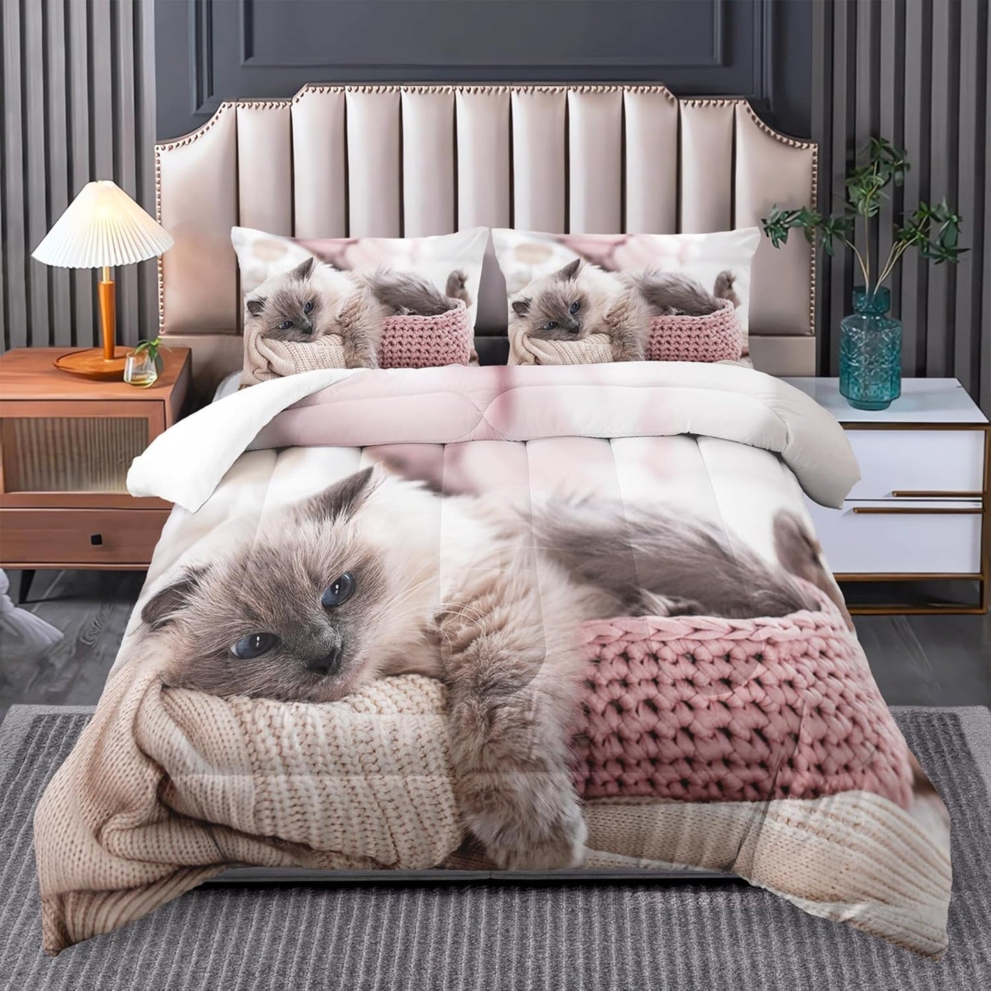 Kawaii Cat Comforter Set - Full Size Cute Girls Bedding