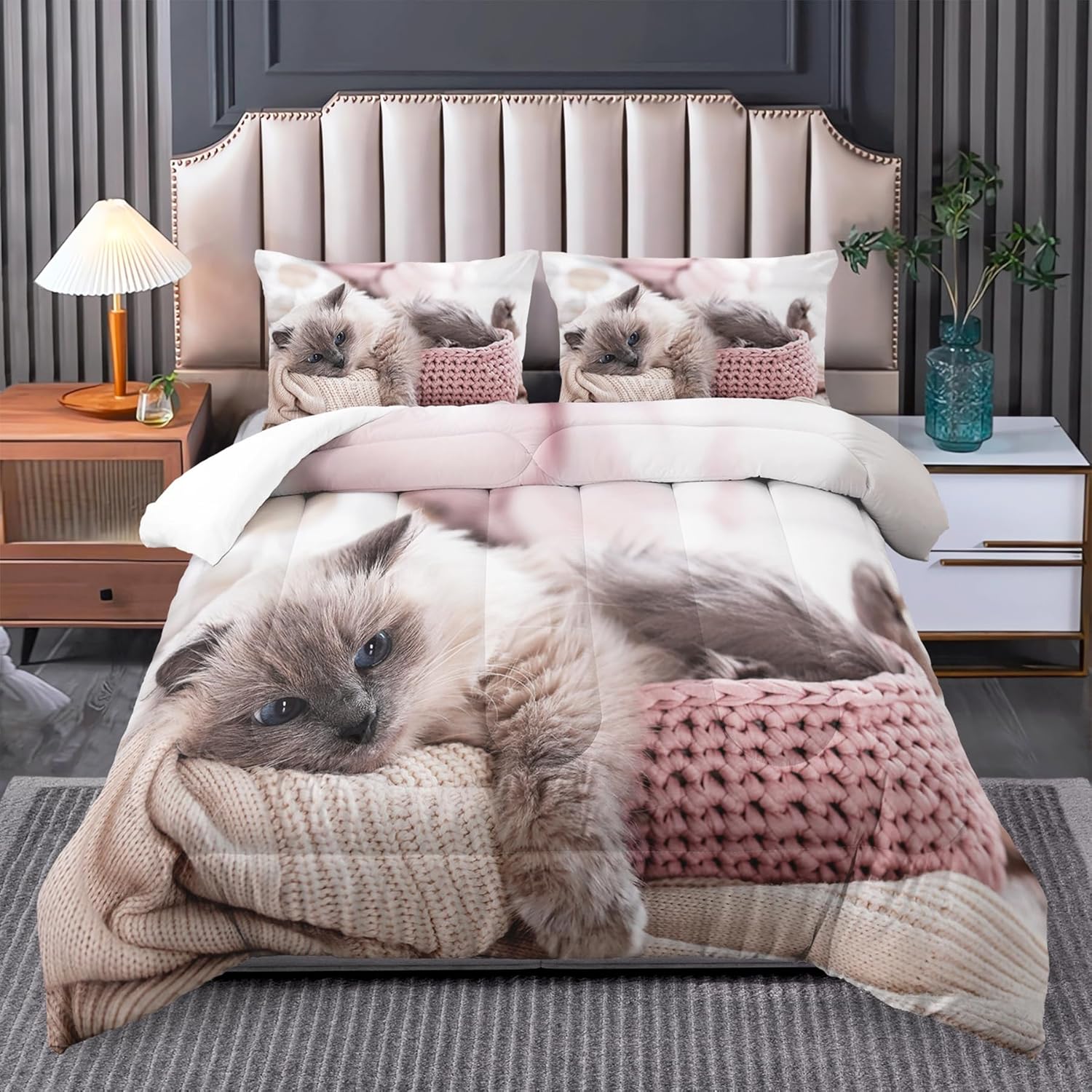 Kawaii Cat Comforter Set - Full Size Cute Girls Bedding
