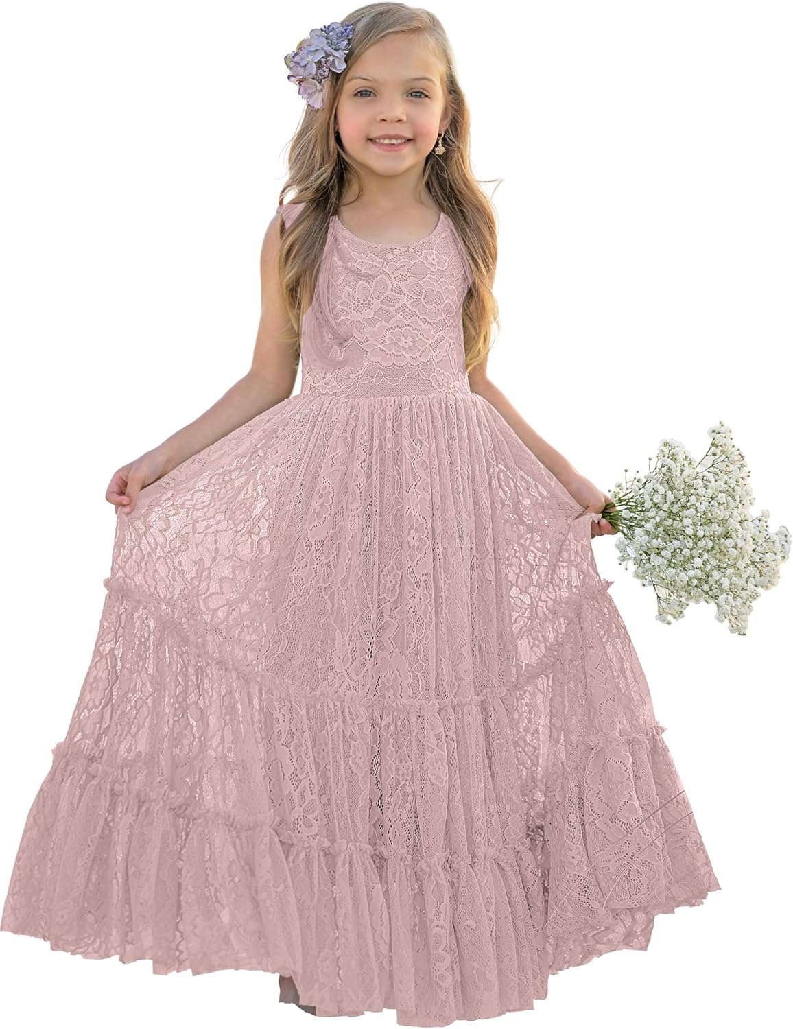 Flower Girl Dress Lace Boho Toddler Dresses for Special Events