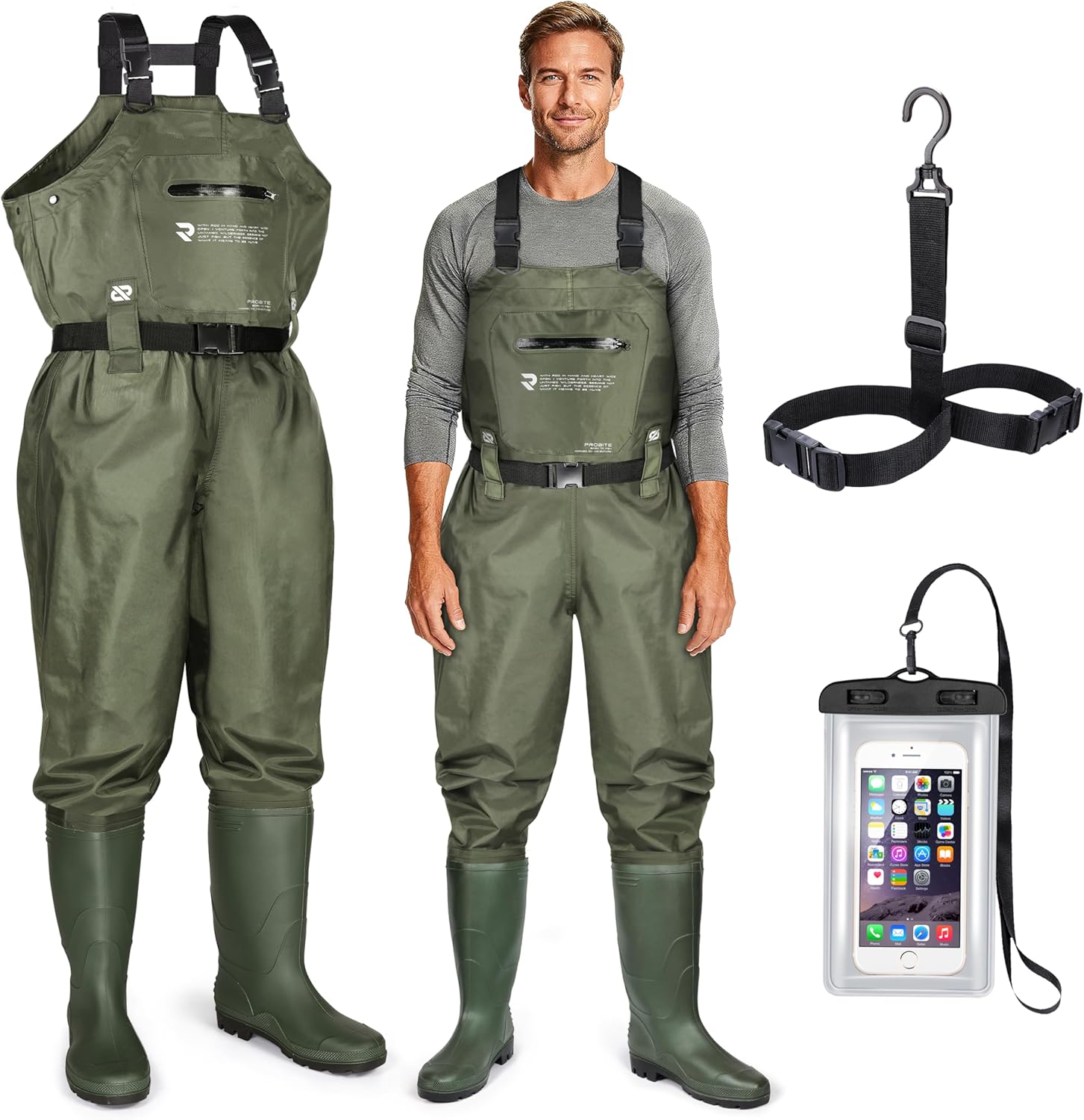 Upgraded 210D Nylon Chest Waders with Boots for Fishing & Hunting
