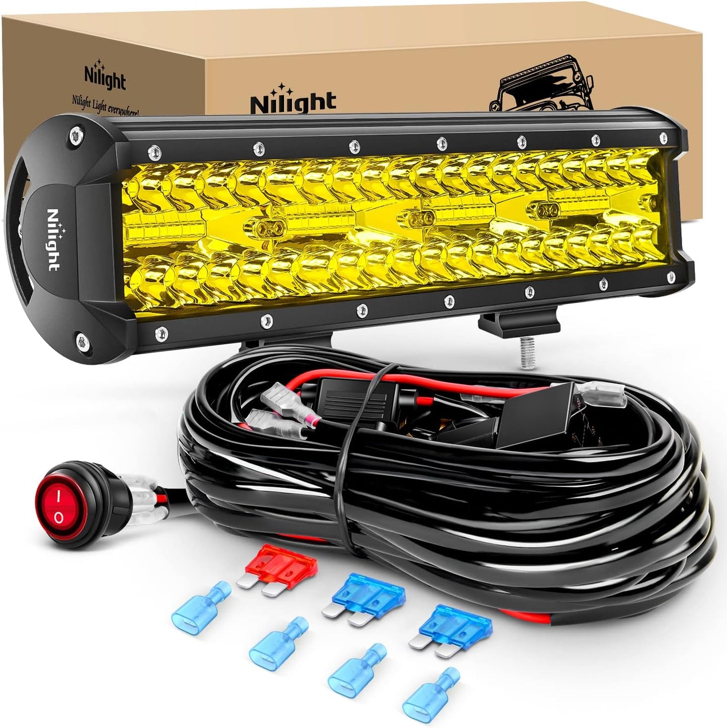 Nilight 12Inch Amber LED Light Bar for Off Road Vehicles