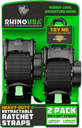 Retractable Ratchet Straps 2 in x 10 ft (2Pack) - Heavy Duty Tie Downs