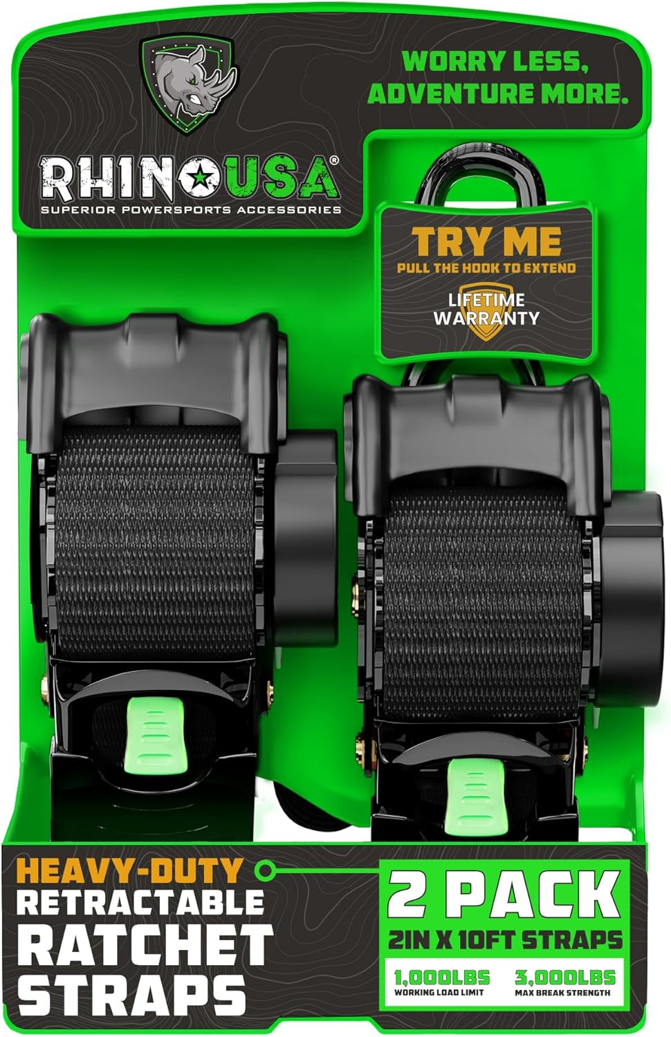 Rhino USA Retractable Ratchet Straps for Heavy Duty Use