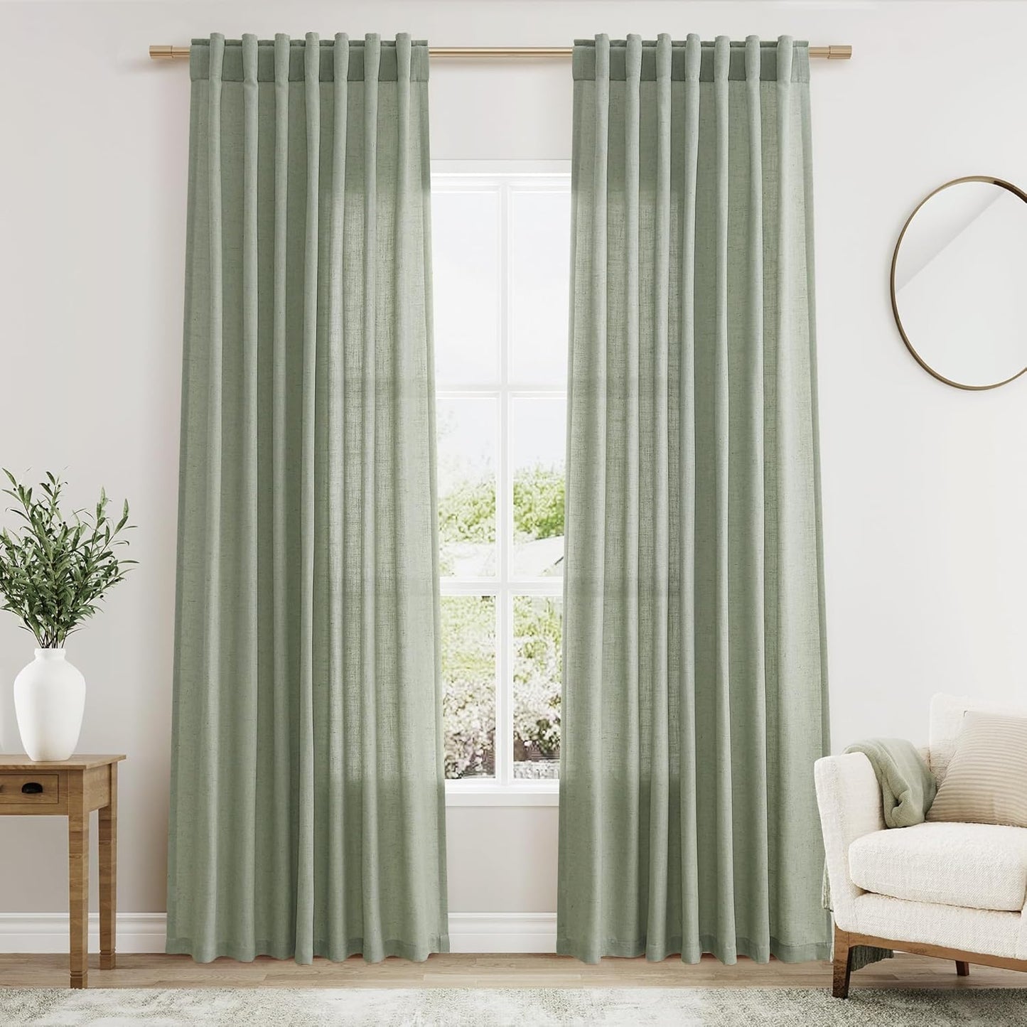 Nanspring Desert Sage Linen Curtains 84 Inch Length for Home