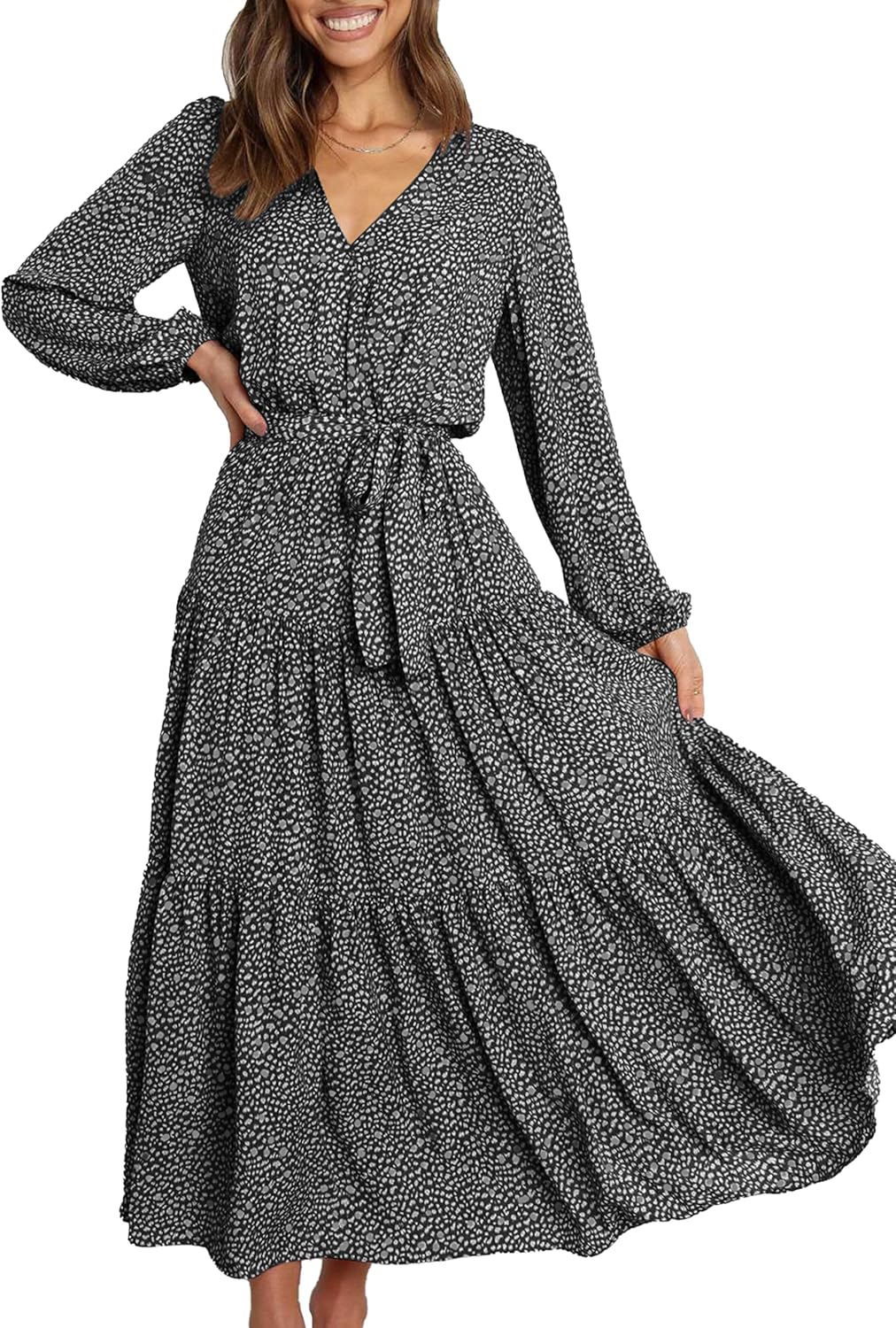 PRETTYGARDEN Womens Long Sleeve Floral Maxi Dress for Spring