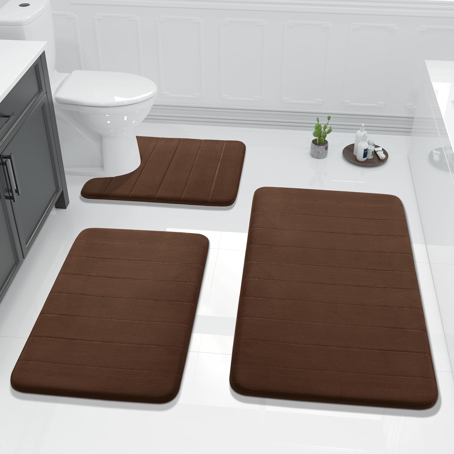Yimobra Memory Foam Bath Mat Set - Soft Non Slip Bathroom Rugs