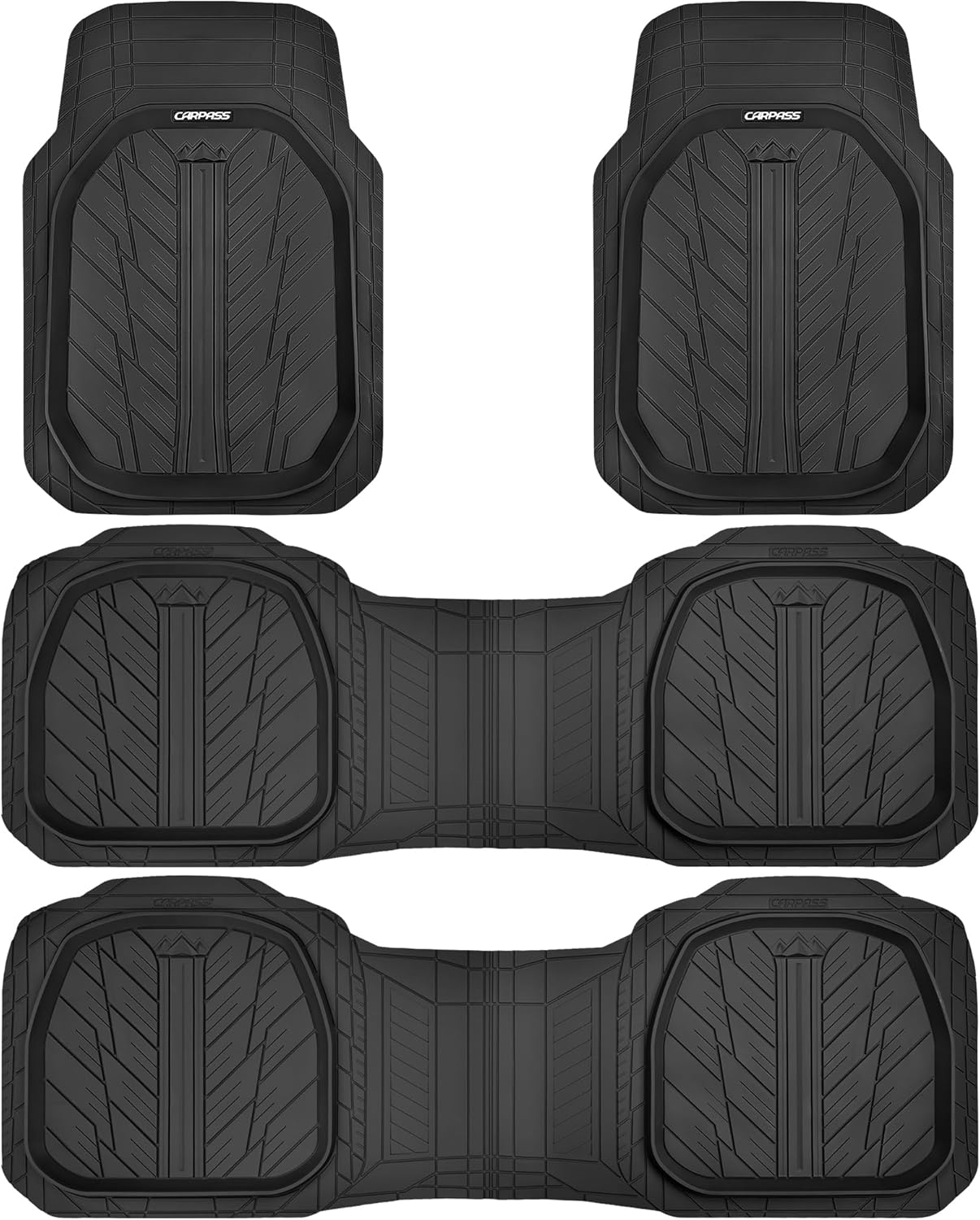 CAR PASS 3 Row Heavy Duty Rubber Car Mats for All Weather Use