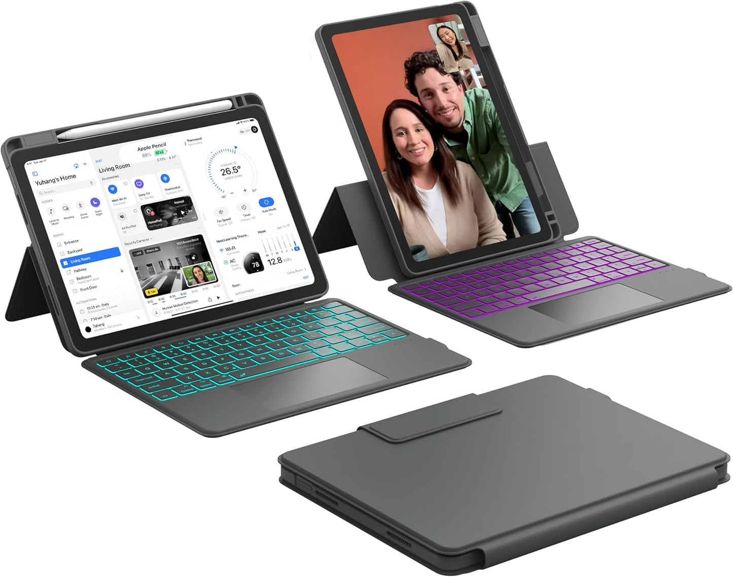CHESONA Rugged Keyboard Case for iPad with Adjustable Backlit