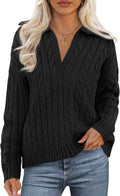 Cable Knit Sweater for Women - Loose Chunky V Neck Pullover