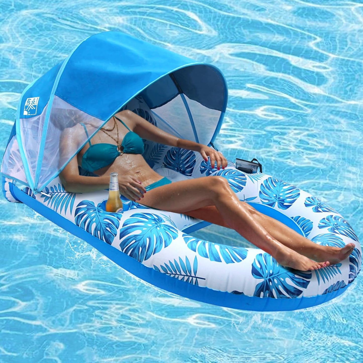 Pool Lounge Float with Canopy UPF50+ for Ultimate Relaxation