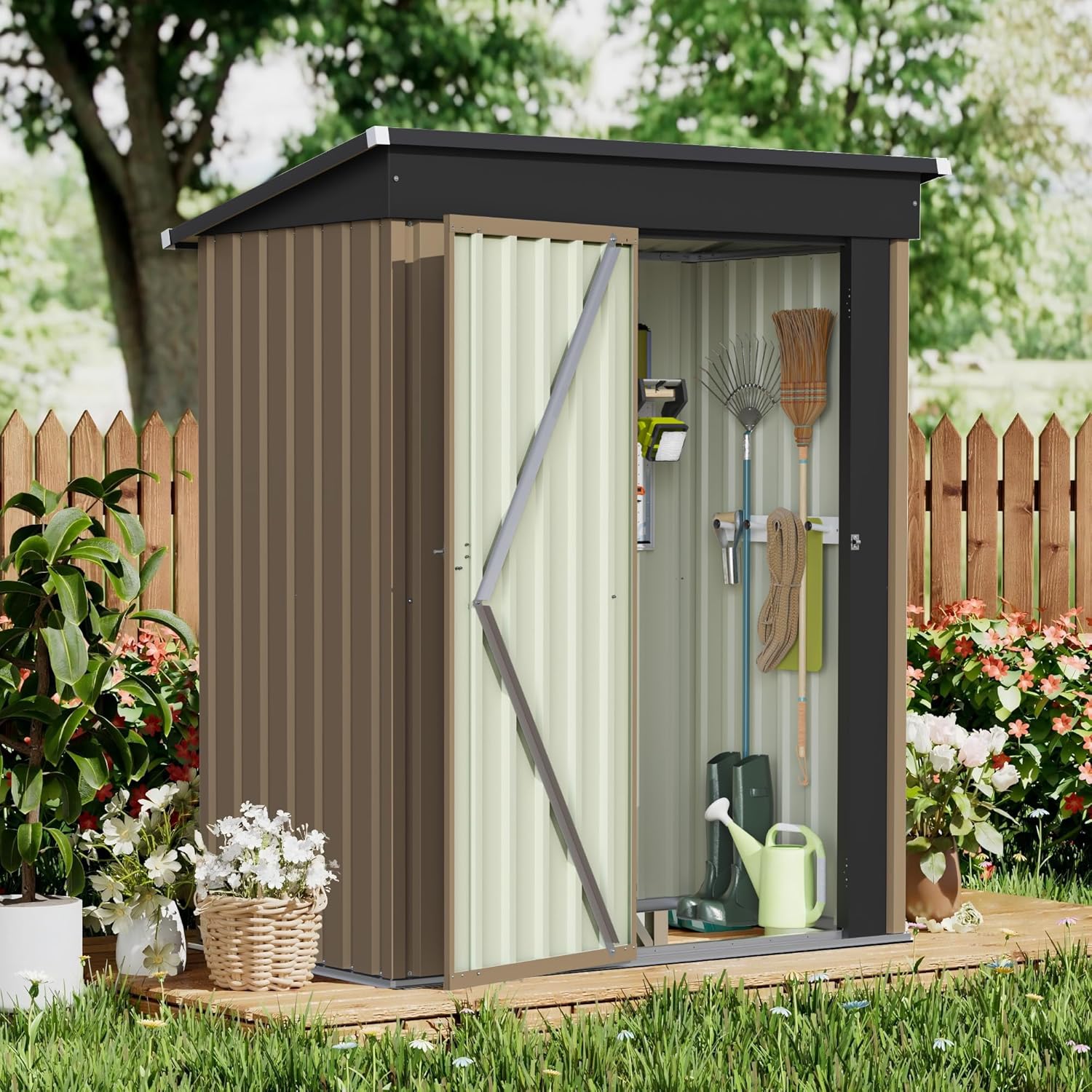 GUNJI 5 x 3 FT Metal Garden Shed for Outdoor Storage Needs