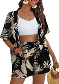 Womens 2 Piece Kimono Tropical Print Cover Up Set - Breezy Beachwear