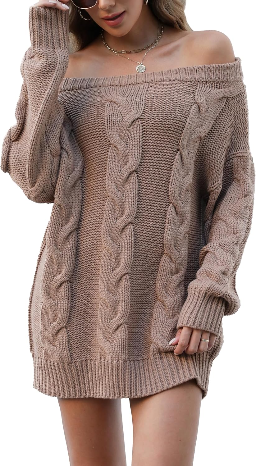VIMPUNEC Womens Oversized Sweater Color Block Off The Shoulder