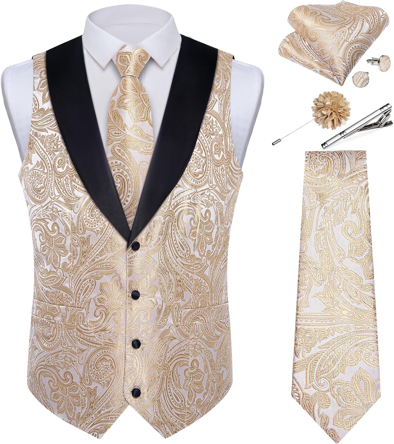 DiBanGu Mens Paisley Suit Vest Set for Weddings and Parties