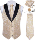 Mens Beige Paisley Suit Vest and Necktie Set - 7PCS Formal Waistcoat