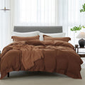 Cooling Queen Duvet Cover Set Hemmed Dark Orange - 100% Washed Cotton