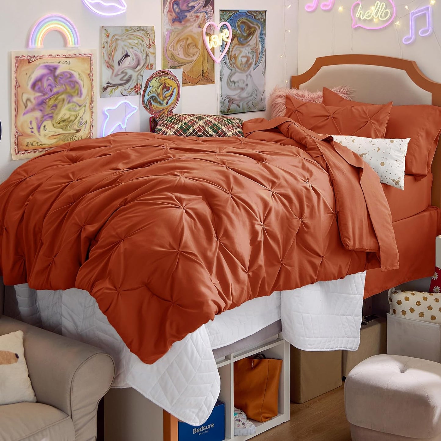 Bedsure Twin XL Comforter Set - Elegant 5 Piece Dorm Bedding