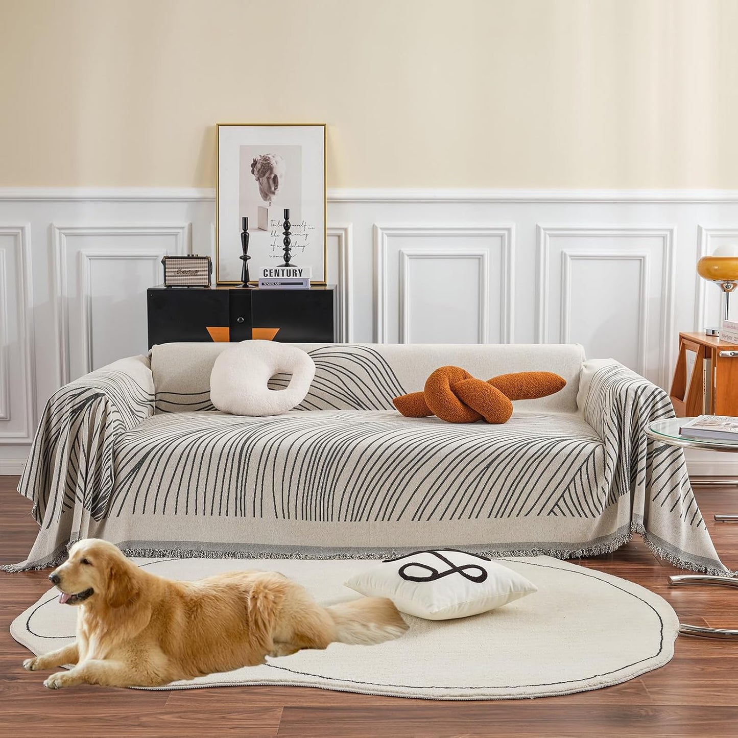 Stylish Striped Sofa Cover for Dogs, Non Slip Couch Protector