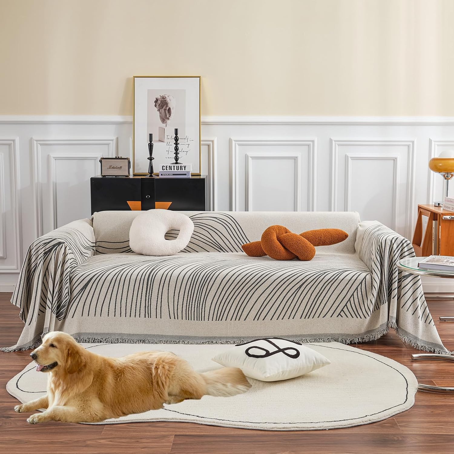 Stylish Striped Sofa Cover for Dogs, Non Slip Couch Protector