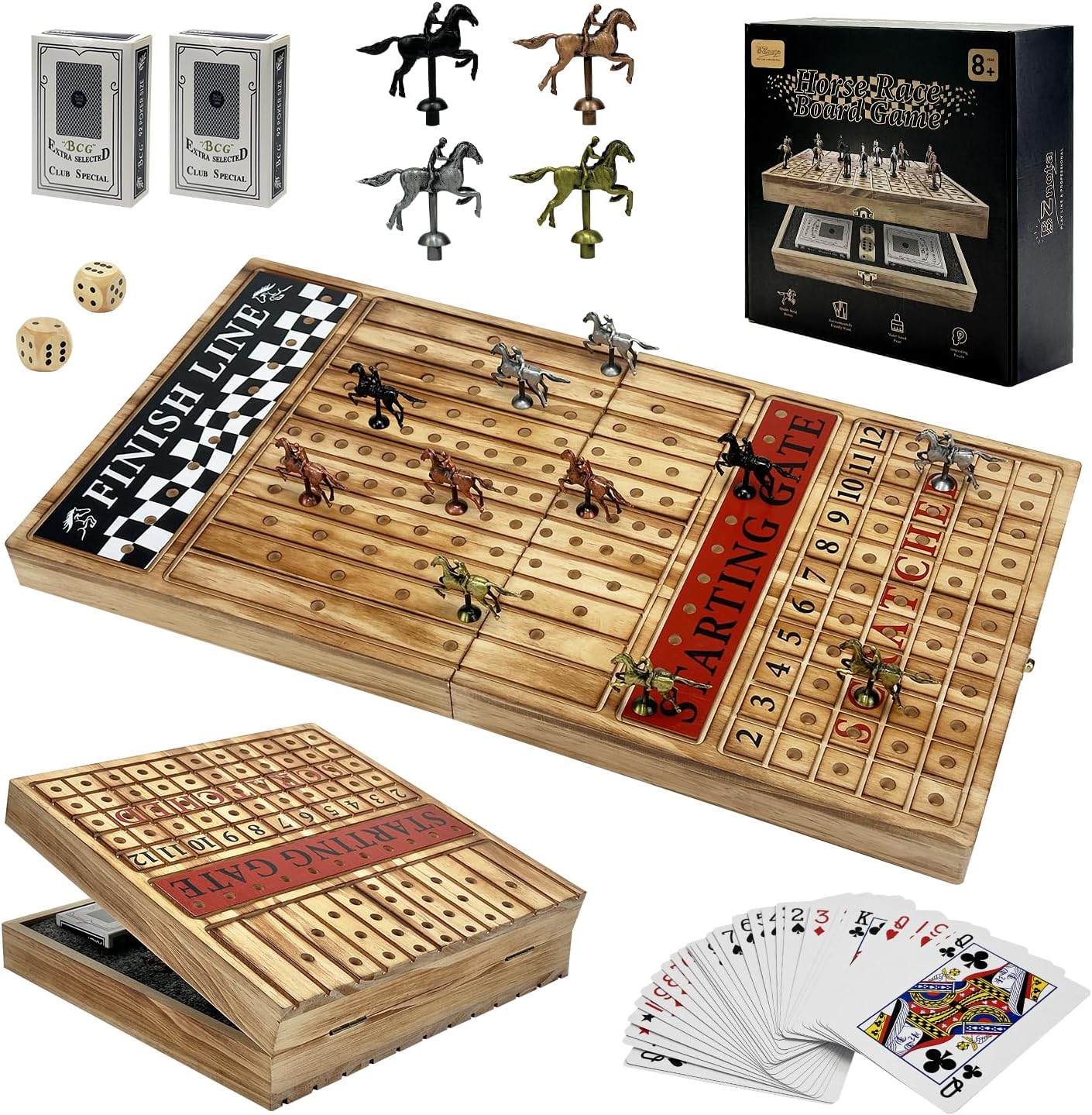 Large 23 Inch Horse Racing Board Game with 11 Metal Horses