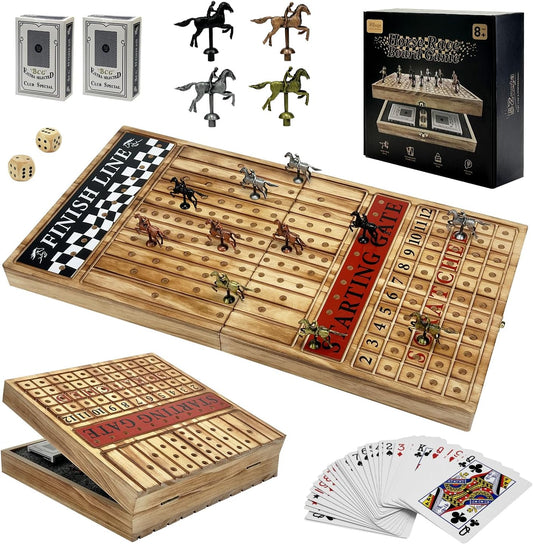 Large 23 Inch Horse Racing Board Game with 11 Metal Horses