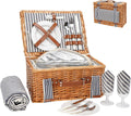 Wicker Picnic Basket Set for 2 Persons with Blanket - Classic Suitcase