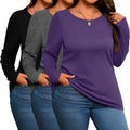 3 Pack Women's Plus Size Cotton Scoop Neck Long Sleeve Tops are