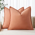 Decorative Linen Euro Sham Pillow Covers 24x24 Coral Boho Farmhouse