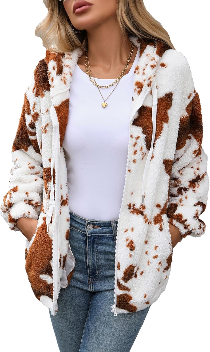 Womens Fleece Jacket Full Zip Sherpa Coat with Hood S-5XL