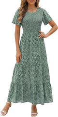 Kranda Women 2025 Floral Smocked Maxi Dress - Comfortable Flattering