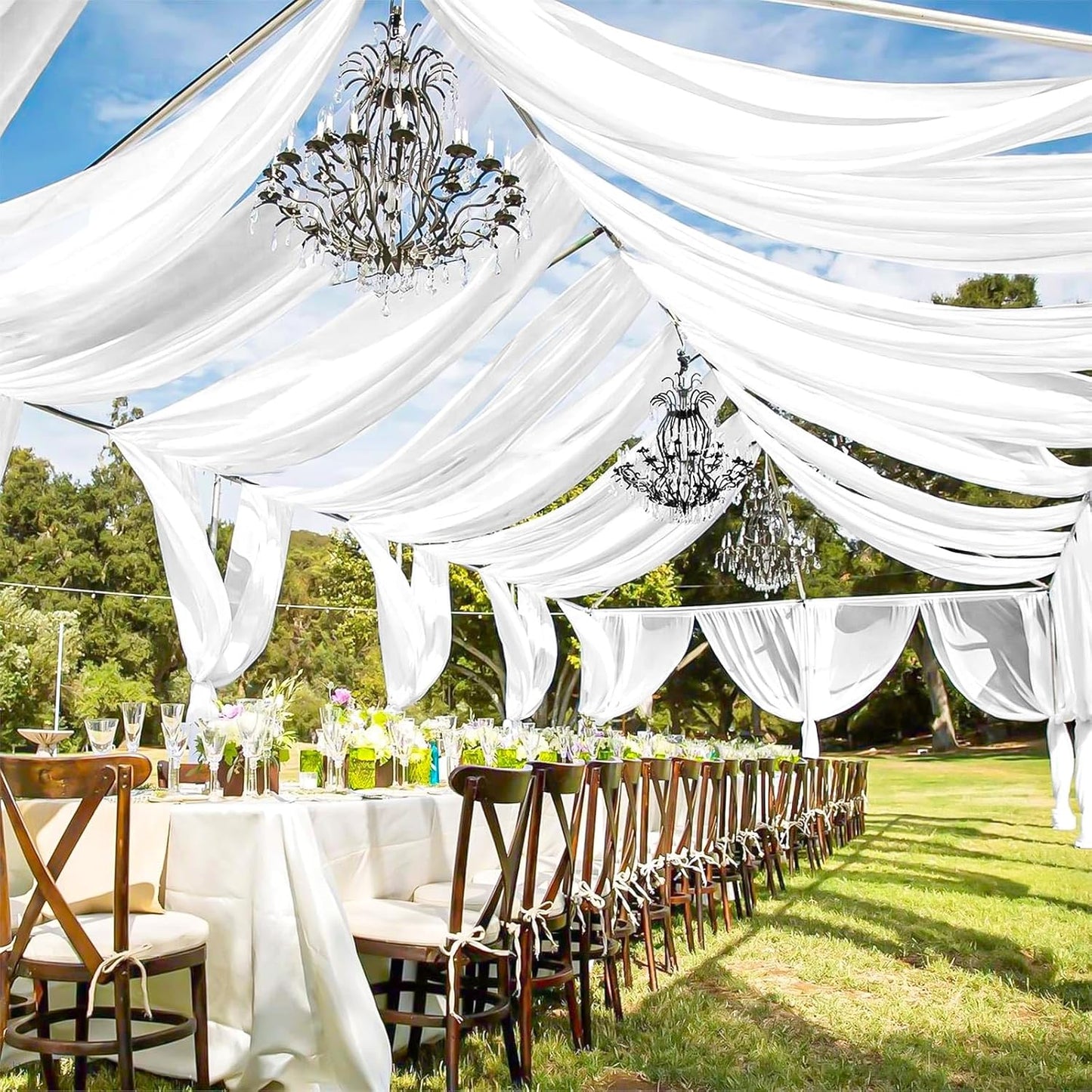 6 Panels White Wedding Ceiling Drapes for Elegant Decor